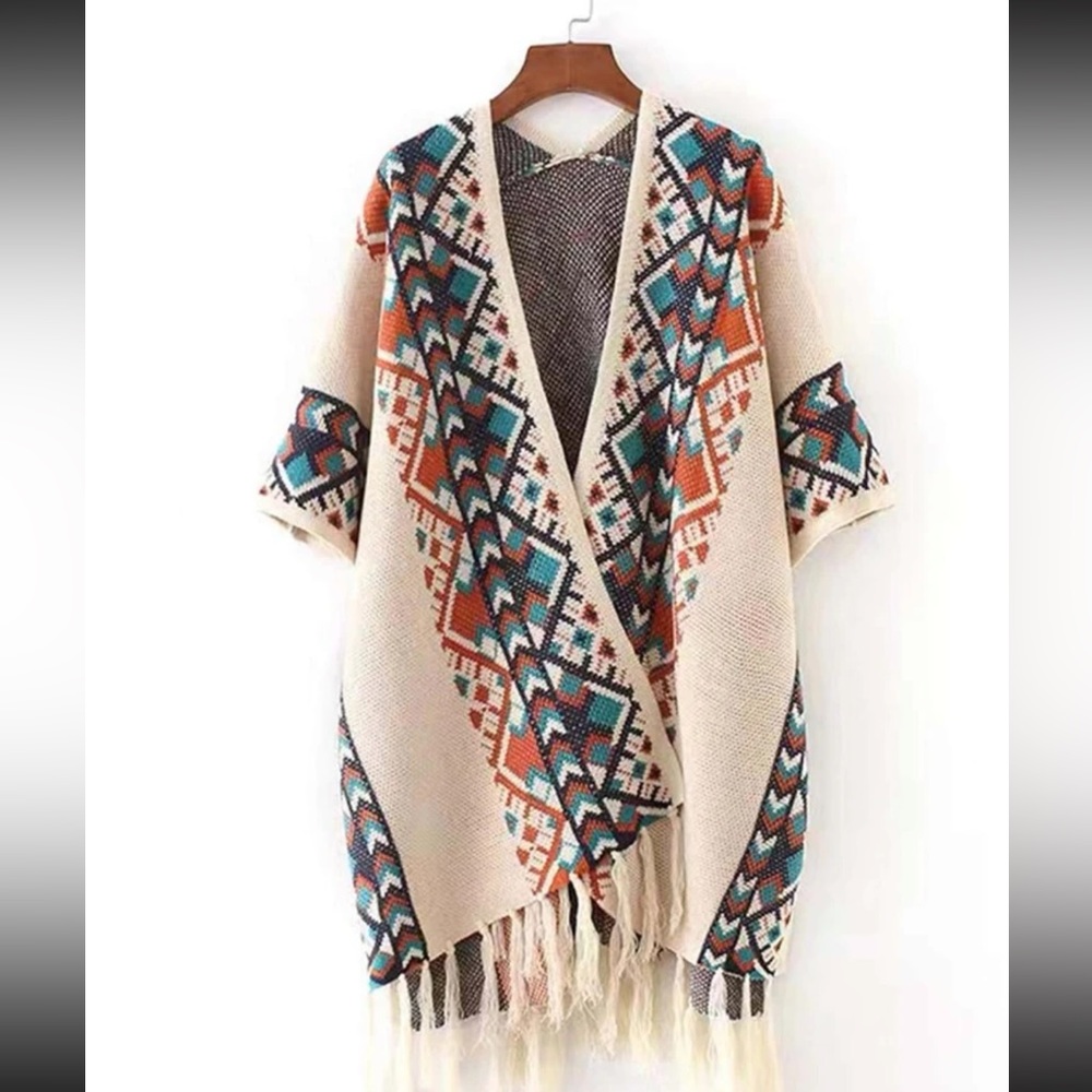 Boho geo print poncho scarf shawl LAST FEW